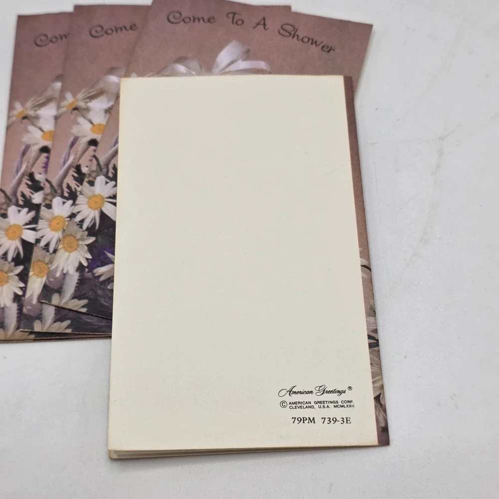 American Greetings Shower Invitations Unused Brown Floral Daisy Vintage 1972 4ct